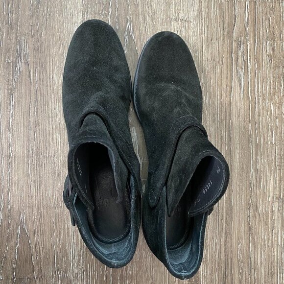 Stuart Weitzman Black Suede Buckle Ankle Bootie - Picture 3 of 9